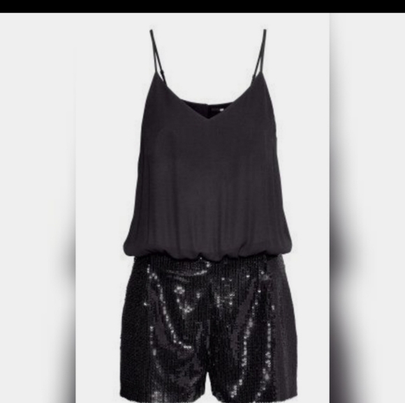 H&M Black Sequins Chiffon Shorts Romper - Picture 1 of 1